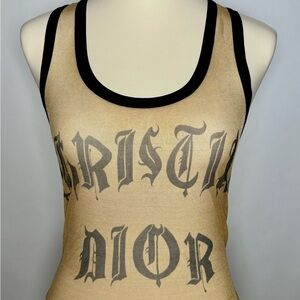 RARE Christian Dior by Galliano S/S 2002 Nude Mesh Logo Top
